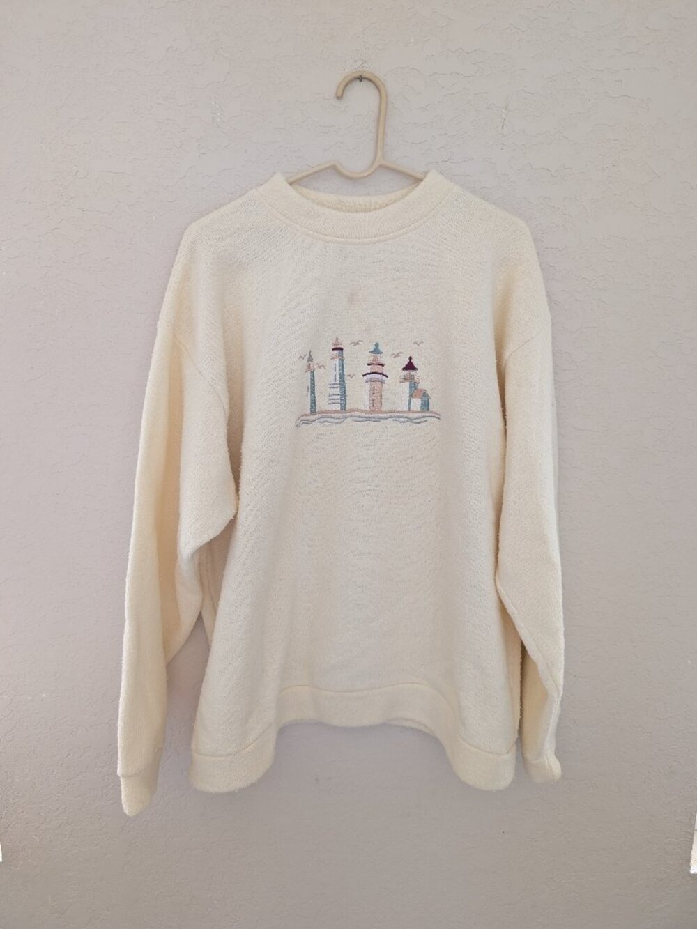 Vintage Lighthouse Embroidered Cotton Oversized Sweater Size XXL